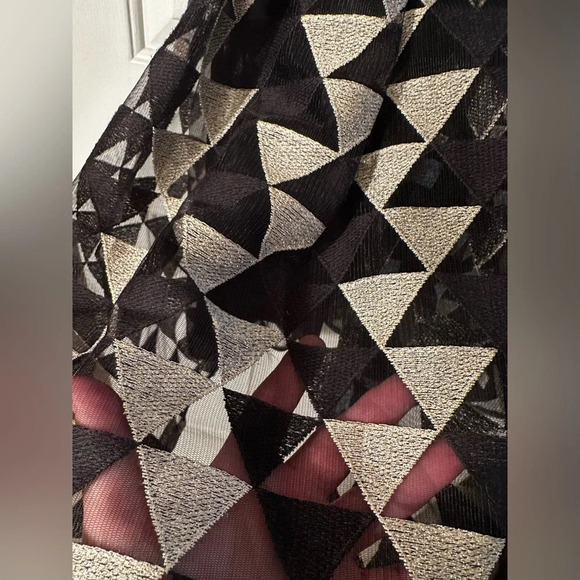 PLENTY by Tracy Reese ANTHROPOLOGIE Sz 0 Fit Flare Black Gold Geometric Cocktail - Picture 10 of 15